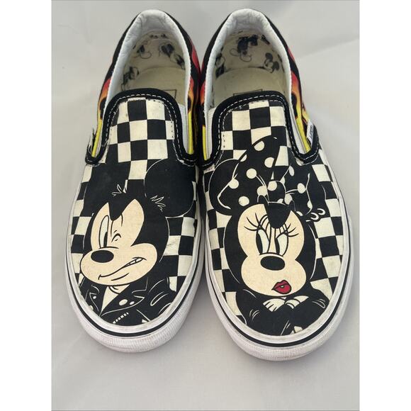 Disney Vans Slip-On Mickey Minnie Checkerboard Flame Skate Shoes Size 4 M/ 5.5 W - Picture 4 of 6